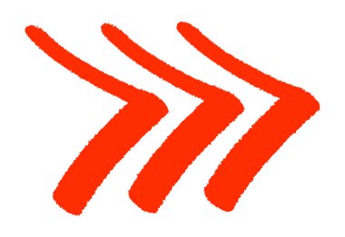 Sağı gösteren üç kırmızı zigzag oku. Vektör illüstrasyonu.