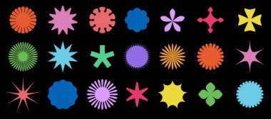 Karanlık bir zıtlık oluşturan, neon ışıklı renklerdeki dinamik bir koleksiyon. Vektör illüstrasyonu.