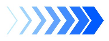 Sağ tarafı gösteren mavi eğimli oklar serisi. Vektör illüstrasyonu.