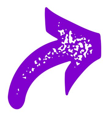 Kalın, mor kıvrımlı bir ok sağ tarafı işaret ediyor, desenli bir tasarım içeriyor. Yönlendirme veya hareket kavramları için mükemmel vektör illüstrasyonu.