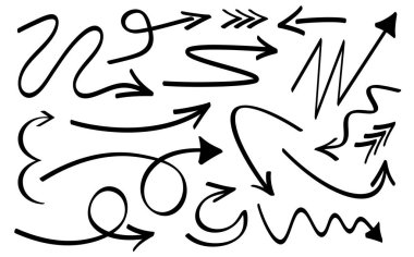 Çeşitli stil ve şekillerde çeşitli el yapımı oklar. Vektör illüstrasyonu.