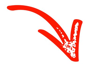 Aşağıya doğru kıvrılan tek bir kırmızı ok yön veya hareketi gösteriyor. Vektör illüstrasyonu.