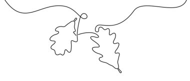 Basit ve zarif tasarımlar için mükemmel, akıcı bir çizgiyle birbirine bağlı iki meşe yaprağının vektör illüstrasyonu.