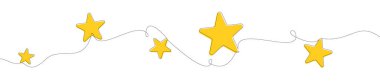 Minimalist bir dizaynda sürekli akan bir çizgi ile birbirine bağlı çoklu sarı yıldızları içeren vektör illüstrasyonu.