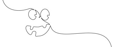 Geniş gözlü ve sivri ağızlı ürkütücü bir yüzün minimalist çizimi. Cadılar Bayramı veya soyut tasarımlar için vektör illüstrasyonu.