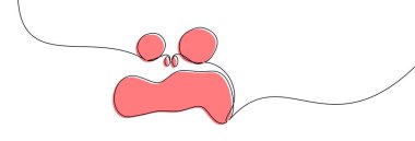 Minimalist çizgi sanatı, kaprisli bir yüze, gözlüklere ve kalın kırmızı gözlüklere sahip geniş bir ağıza sahiptir. Oyuncu ve soyut tasarım, yaratıcı sanat eserleri ve modern estetik için ideal..