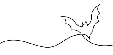 Pürüzsüz, minimalist çizgi sanatı ile tasvir edilmiş tek bir yarasa dalgaya benzer bir çizgide uçuyor. Vektör illüstrasyonu soyut veya Cadılar Bayramı tasarımları için mükemmeldir.