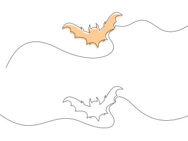 Two bats in minimalist line art, one highlighted in orange. Vector illustration ideal for Halloween or abstract decor. clipart