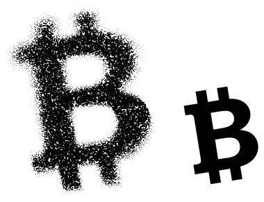 Noktalı dokusu olan bir bitcoin sembolünün vektör çizimi, noktalı bir etki yaratıyor, kripto para birimi ve dijital finans temaları için ideal.