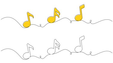 Yellow music notes drawn in a continuous line art style. Vector illustration for creative, musical-themed designs. clipart