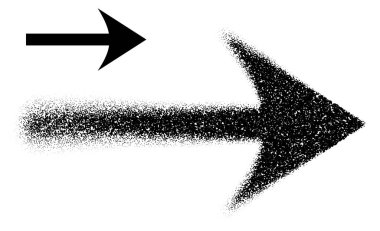 Dağıtılmış noktalar ve katı siyah bir stil ile oluşturulmuş, yönü temsil eden, keskin bir sağ ok. Vektör illüstrasyonu.