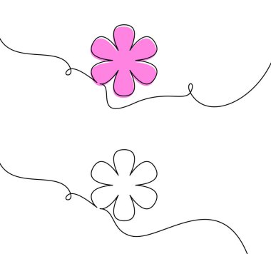 Pembe ve beyaz çiçek şekillerinin akışkan çizgilerle birbirine bağlanarak minimalist ve zarif bir tasarım oluşturulması..