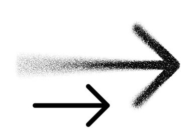 Katı siyah bir çizgiden dağınık noktalara geçen, hareketi ve yönü sembolize eden ince bir sağ işaret oku. Vektör illüstrasyonu.