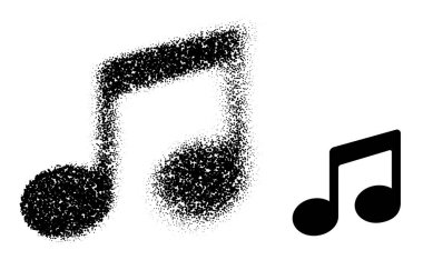 Katı bir versiyonun yanında yaratıcı bir efekt içeren siyah bir nota sembolü. Müzikal temalar için vektör illüstrasyonu.