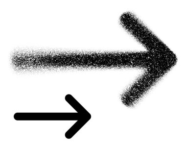 Hem dağınık nokta sanatında hem de yönsel bir tasarımı gösteren koyu siyah stilde yaratılmış bir sağ işaret oku. Vektör illüstrasyonu.