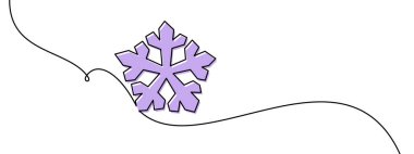 Basit, eğri bir çizgiden sarkan mor kar tanesi süslemesinin minimalist çizimi. Tatil ve kış temalı tasarımlar için mükemmel..