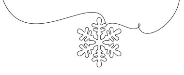 Vector illustration of a single snowflake outline hanging from a flowing curved line, capturing minimal winter elegance. clipart