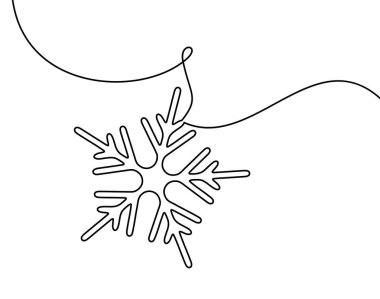 Asılı kavisli sicim elementi olan ayrıntılı siyah çizgili kar tanesi. Kış ve tatil tasarımları için vektör illüstrasyonu.