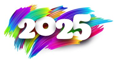 2025 'in kalın tipografisi canlı fırça darbelerinin üzerinde, yaratıcı ve enerjik bir stil sergiliyor. Vektör illüstrasyonu.