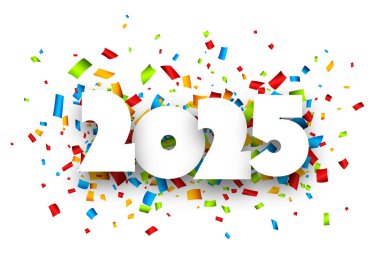 2025 rakamlarının temsili sunumu canlı, renkli konfetilerle çevrili, neşeli ve neşeli bir tasarım yaratıyor..