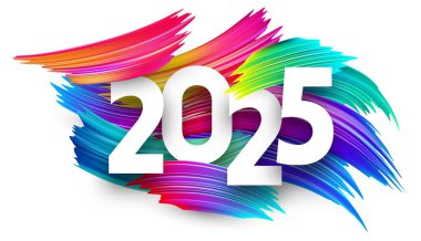 2025 'in kalın tipografisi canlı ve dinamik fırça darbeleriyle çevrili. Vektör illüstrasyonu.