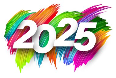 Renkli, dinamik fırça darbeleriyle 2025 rakamının vektör çizimi, cesur ve yaratıcı sanatsallık sergiliyor..
