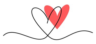 Üst üste binen siyah çizgileri olan saf kırmızı kalp beyaz zemin üzerinde zarif bir tasarım oluşturuyor. Vektör illüstrasyonu.