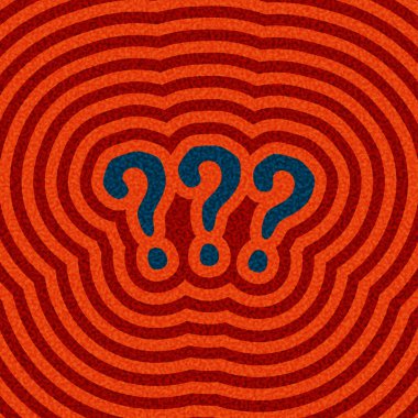 Kalın kırmızı eşmerkezli üç mavi soru işareti seti. Vektör illüstrasyonu.