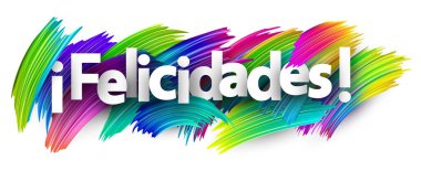 Canlı bir gökkuşağı fırça darbesi arkaplanı üzerine kalın beyaz harflerle tebrik mesajının vektör çizimi