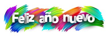 Canlı, çok renkli, soyut fırça darbesi arkaplanı üzerine koyu beyaz metinde Mutlu Yıllar ifadesiyle vektör illüstrasyonuName.