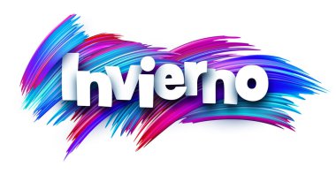 İspanyolca kelime kalın beyaz harflerle kış anlamına gelir canlı çok renkli vektör fırça darbeleri üzerine