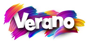 İspanyolca kelime, parlak çokrenkli vektör fırça darbeleri üzerine kalın beyaz harflerle yaz anlamına gelir