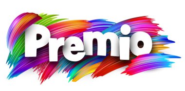 İspanyolca kelime, canlı çoklu renk fırça darbeleri üzerine kalın beyaz harflerle ödül anlamına gelir