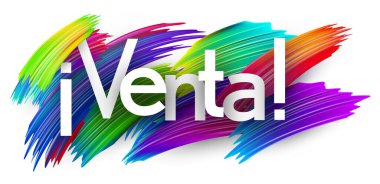 Satılık İspanyolca kelime ile renkli vektör illüstrasyonu. Canlı boya darbeleri ve kalın tipografi içeriyor. İspanyolca dil kavramı.