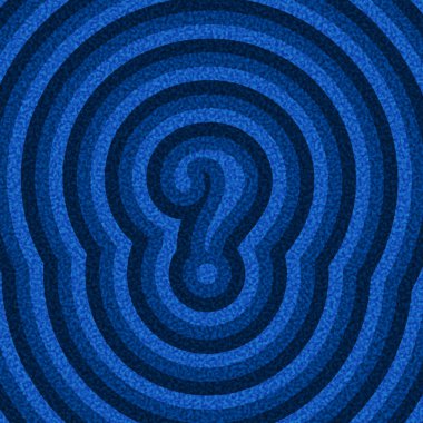 Etrafı dalgalanan dalgalarla çevrili mavi soru işareti. Merakı veya soruşturmayı sembolize eden vektör illüstrasyonu.