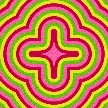 Arkaplanda pembe, kırmızı, yeşil ve sarı eşmerkezli şekiller şeklinde sembol var. Vektör illüstrasyonu.