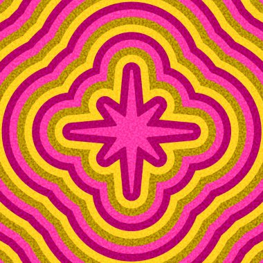 Canlı sarı eş merkezli dalgalı pembe yıldız patlaması tasarımı. Vektör illüstrasyonu.