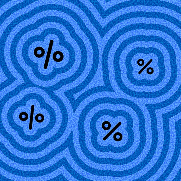 Mavi eşmerkezli dalga desenlerine yerleştirilmiş yüzde siyah işaretlerin vektör çizimi, tekrarlanan soyut bir arkaplan oluşturur.