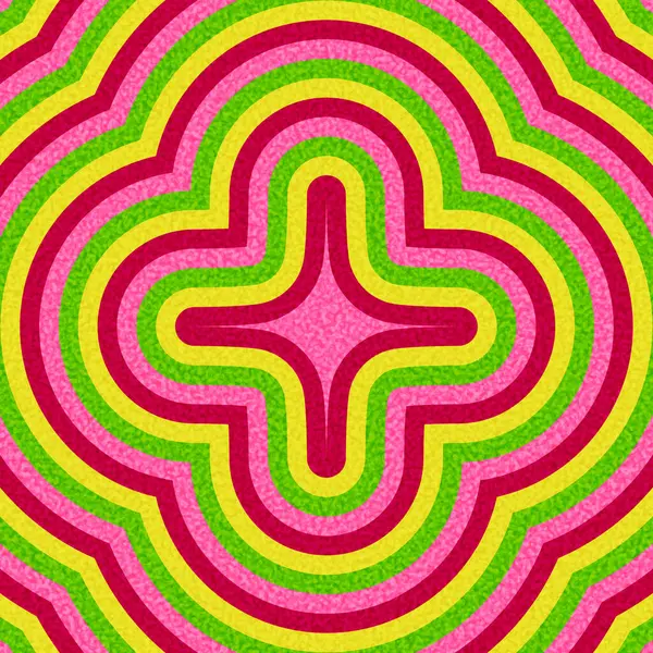 Arkaplanda pembe, kırmızı, yeşil ve sarı eşmerkezli şekiller şeklinde sembol var. Vektör illüstrasyonu.