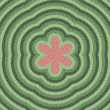 Yeşil dalgalı arka planda pembe çiçeğe benzeyen şekil. Canlı ve retro tarzı. Vektör illüstrasyonu.