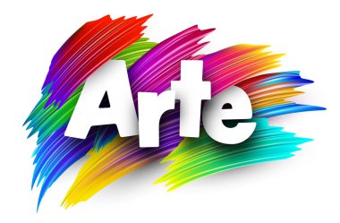 Çok renkli fırça darbelerinin üzerine koyu beyaz metinde gösterilen İspanyolca sanat sözcüğü