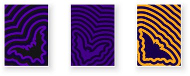 Koyu mor şekilli yarasa siluetleri, Cadılar Bayramı teması için idealdir. Vektör illüstrasyonu.