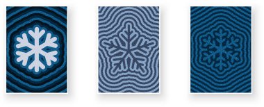 Mavinin tonlarında, dalgalı dokuları olan stilize kar tanesi tasarımları. Kış temaları için vektör illüstrasyonu ideal.