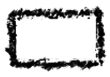 Kalın noktalı dokusu ve pürüzlü kenarları olan yarım tonlu dikdörtgen bir çerçeve. Grafik tasarımı için vektör illüstrasyonu.