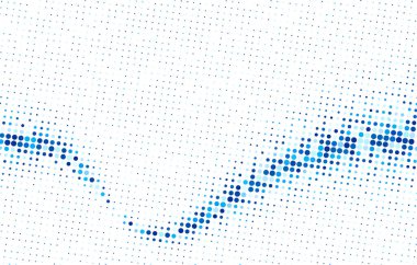 Temiz beyaz arkaplan üzerinde pürüzsüz mavi yarım ton noktalar, teknoloji, tıbbi veya modern tasarım projeleri için mükemmel.