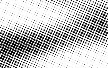 Siyah noktalı vektör yarım ton arkaplan beyaz üzerinde köşegen desen oluşturuyor. Modern pop sanat tarzı tasarım, retro, komedi veya soyut grafik projeleri için mükemmel..