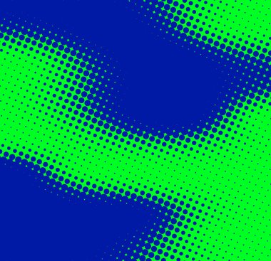 Dalgalı desenli canlı mavi ve yeşil yarım ton arkaplan. Popüler sanat ve yaratıcı tasarım projeleri için Retro çizgi roman tarzı ideal.