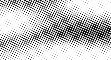 Siyah dairesel noktalarla tek renkli yarım tonlu desen beyaz arkaplanda pürüzsüz bir eğim oluşturuyor. Vektör illüstrasyonu.