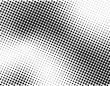 Yoğun siyah yarım ton noktalar beyaz zemin boyunca akan bir dalga oluşturur. Cesur soyut tasarım için vektör illüstrasyonu.