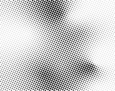 Tek renkli yarım tonlu nokta deseni siyah ve beyaz olarak düzgün ve soyut bir şekil yaratıyor. Vektör illüstrasyonu.